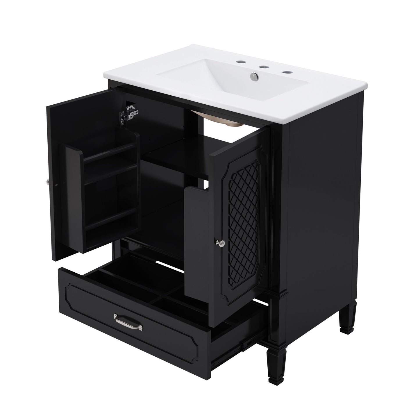 Vintage Style 30" Bathroom Vanity With Sink, Multi Functional Storage, Soft Closing Door - Black