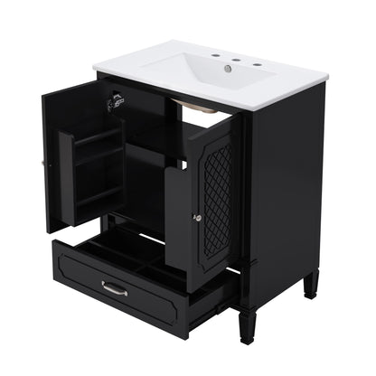 Vintage Style 30" Bathroom Vanity With Sink, Multi Functional Storage, Soft Closing Door - Black