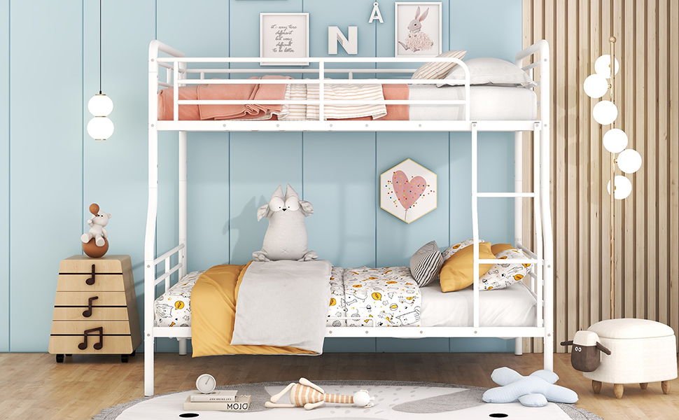 Full Long Over Queen Bunk Bed - White