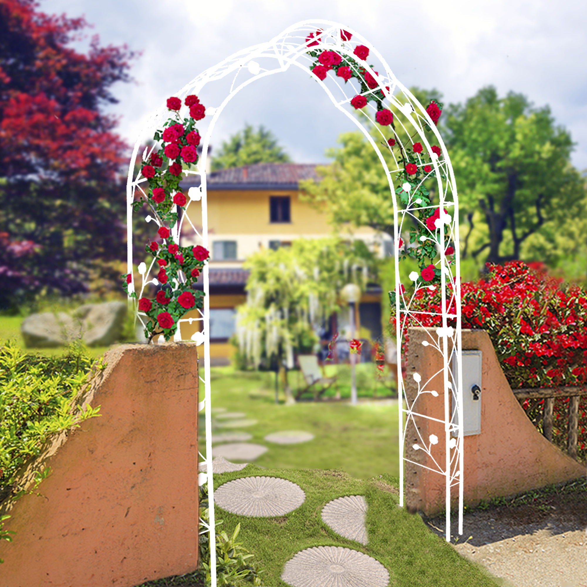 Metal Garden Arch Assemble Freely With 8 Styles Garden Arbor Trellis Climbing Plants Support Rose Arch Outdoor Arch Wedding Arch Party Events Archway - Cream White