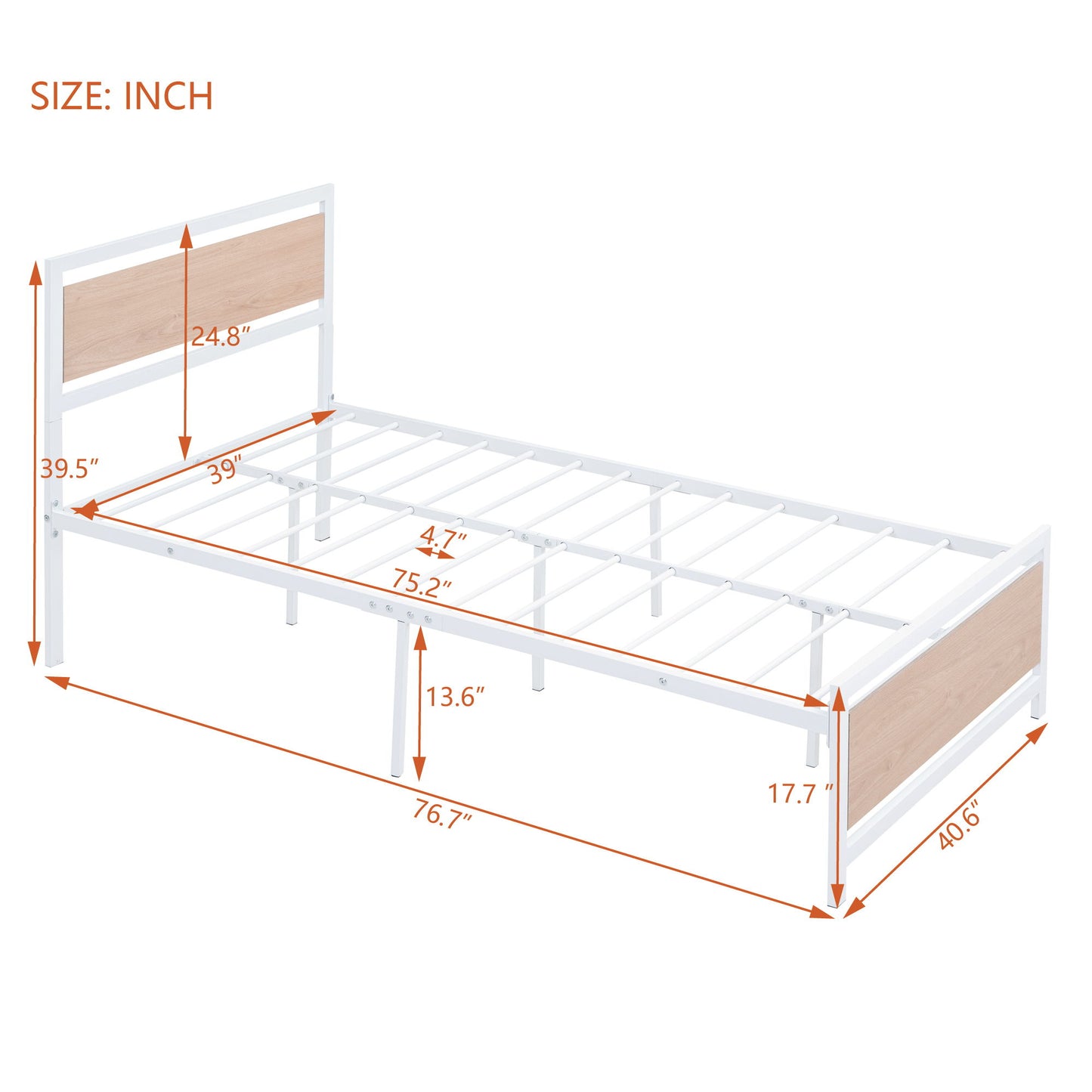 Twin Size Platform Bed, Frame With Headboard And Footboard - White