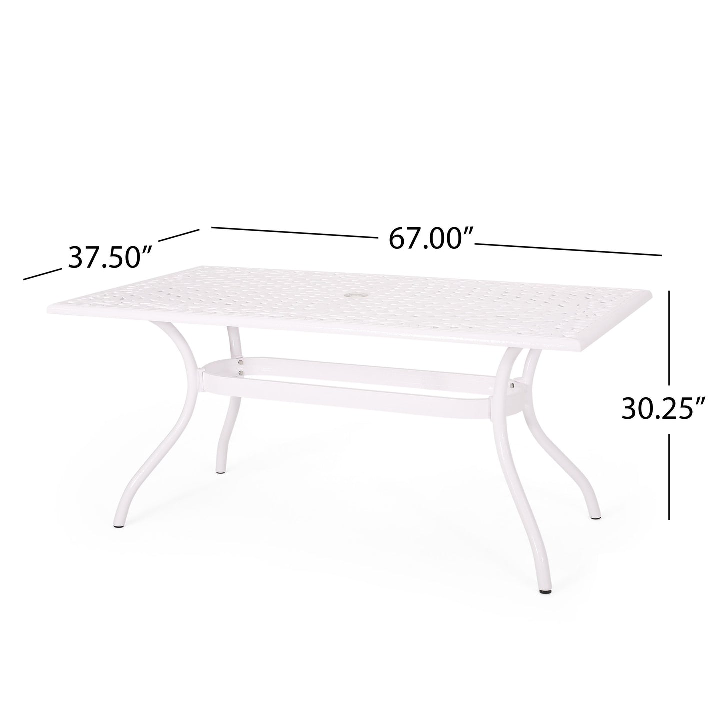 Celestine - Outdoor Cast Aluminum Dining Table With Floral Lattice Design And Umbrella Holder - White