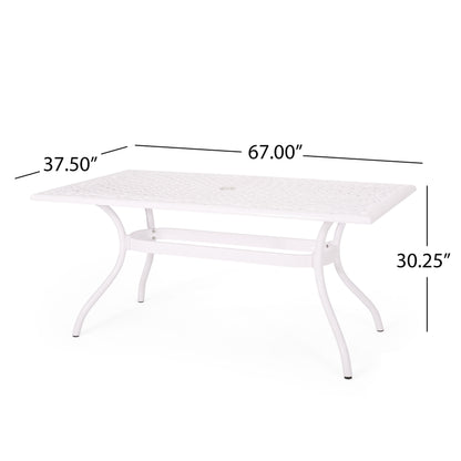 Celestine - Outdoor Cast Aluminum Dining Table With Floral Lattice Design And Umbrella Holder - White