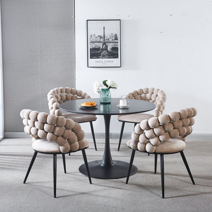 Modern Chair With Golden Color Iron Tube Legs, Soft Cushions And Comfortable Backrest, Suitable For Dining Room, Living Room, Cafe, Hairball Back (Set of 2) - Beige / Black