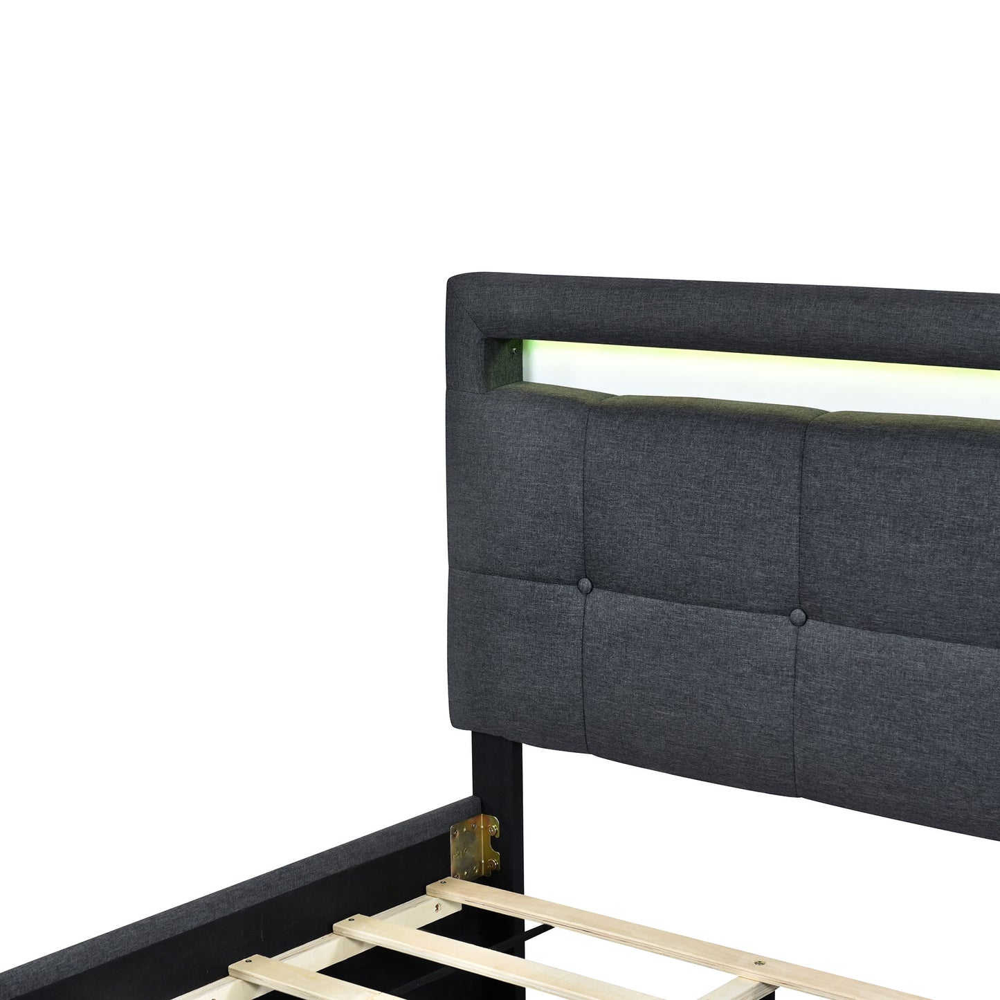 Twin Size Upholstered Platform Bed With LED Frame And 2 Drawers - Gray