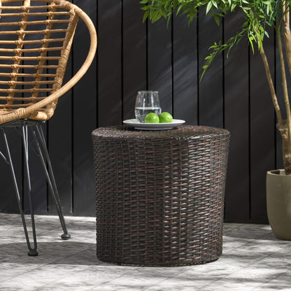 Barrel Side Table With Handcrafted Details - Brown