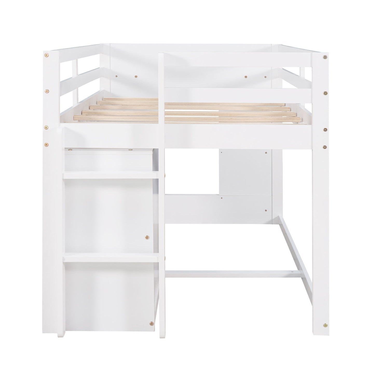 Twin Size Loft Bed With Cabinet And Shelf - White