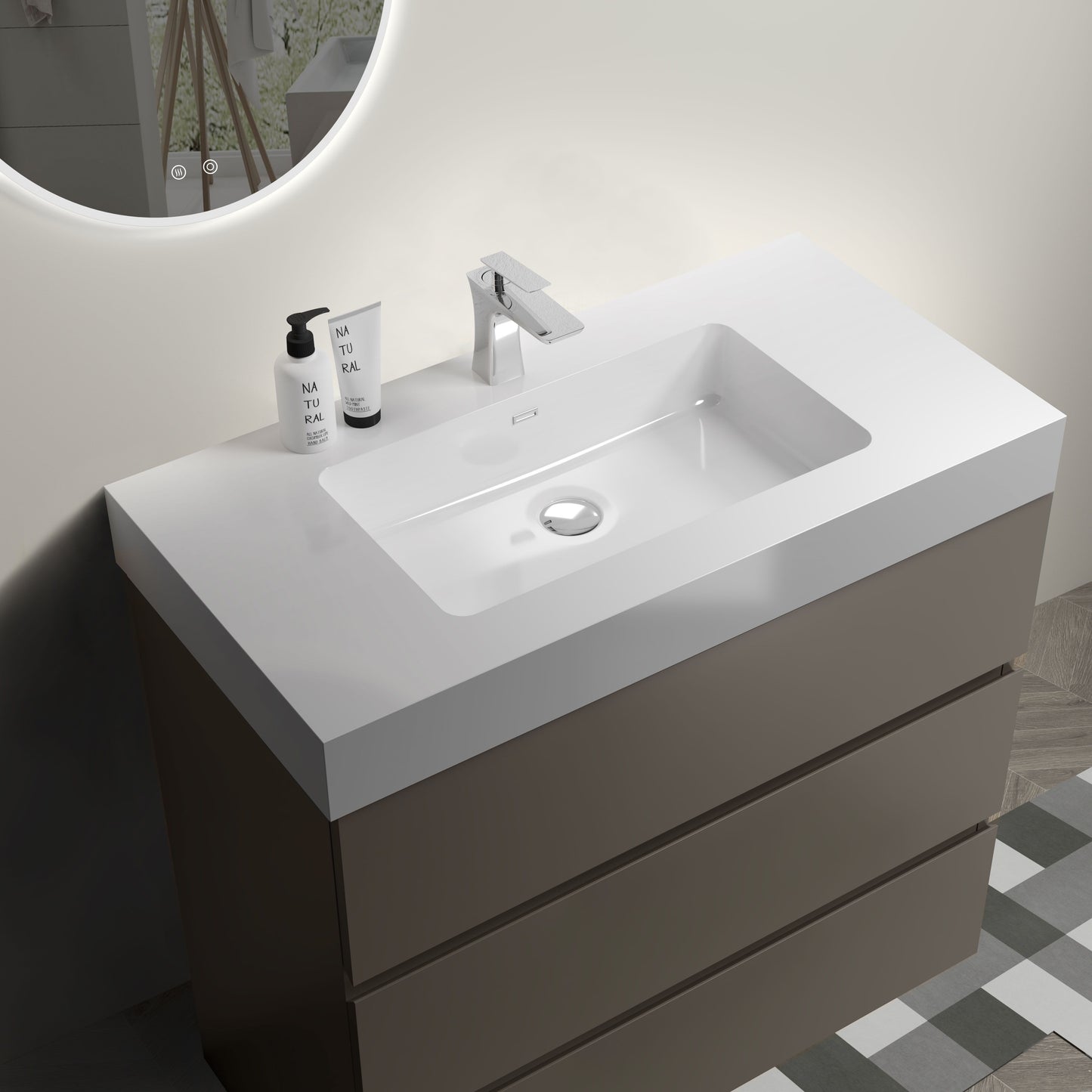Alice - 36" Bathroom Vanity With Sink, Large Storage Freestanding Bathroom Vanity For Modern Bathroom, One-Piece Sink Basin Without Drain And Faucet - Gray / White