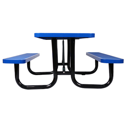 Rectangular Outdoor Steel Picnic Table With Umbrella Pole - Blue