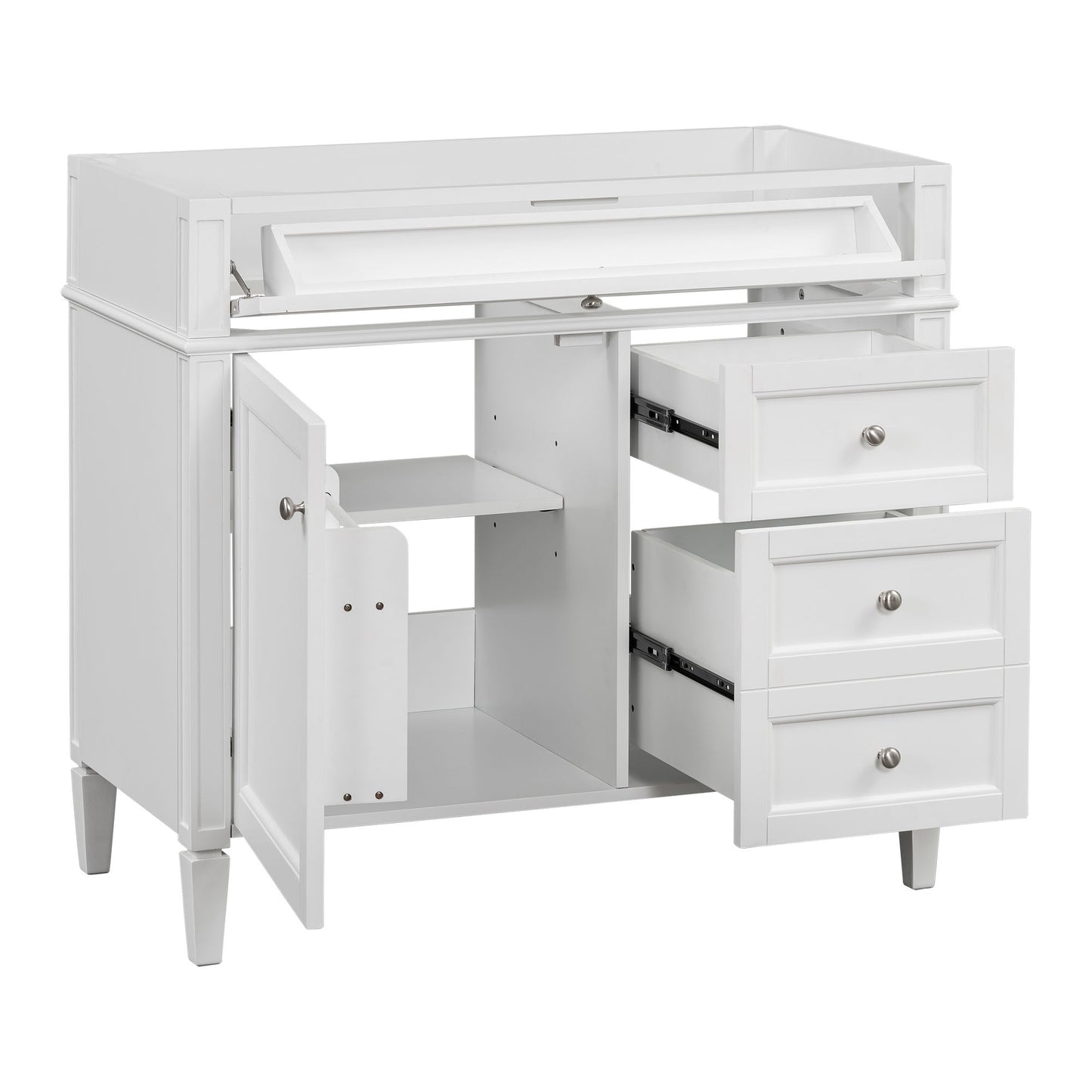 Bathroom Vanity Without Top Sink, Modern Bathroom Storage Cabinet With 2 Drawers And A Tip-Out Drawer, Frame (Not Include Basin Sink) - White
