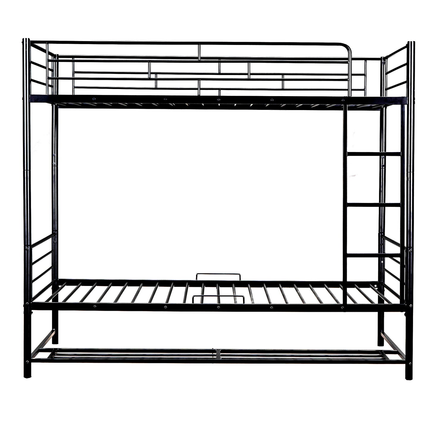 Twin Over Twin Bunk Bed With Shelf And Guardrails - Black