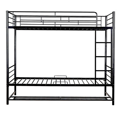 Twin Over Twin Bunk Bed With Shelf And Guardrails - Black