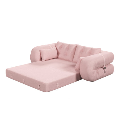 Human Dog Bed, Lazy Sofa Couch, Multifunctional Foldable Sofa Bed, 3 In 1 Teddy Fabric Sleeper Sofa Bed For Living Room Guest Bed, Playroom - Pink