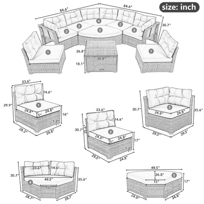Patio Furniture Set Outdoor Daybed Rattan Sectional With Cushions And Center Table - Beige