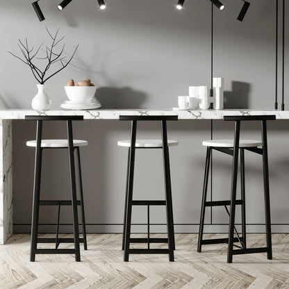 Modern Bar Stools With Backrest For Kitchen Island Or Pub Room, Metal Frame (Set of 3) - Black / White