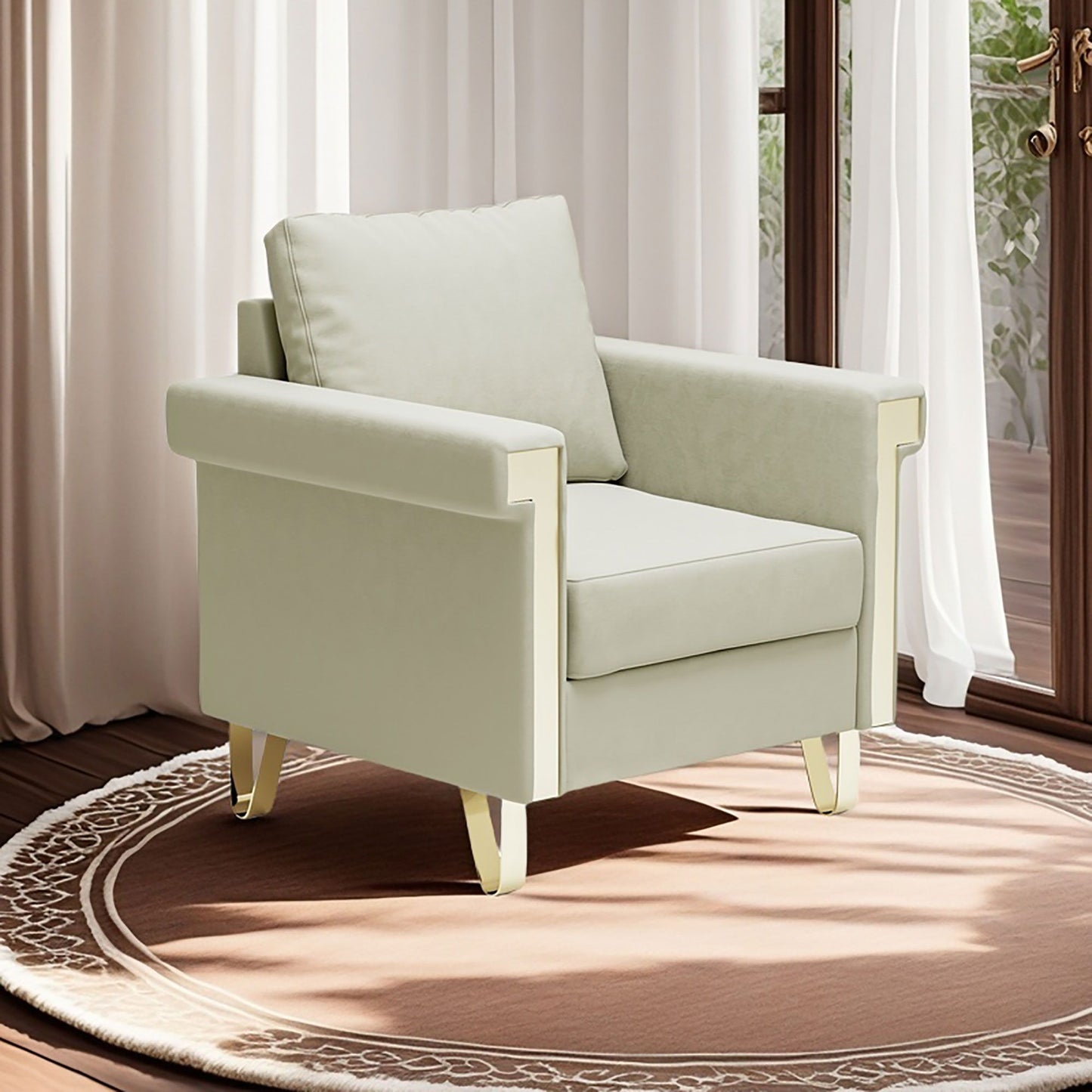 Shiny Velvet Chair With High Resilience Foam And Durable Metal Legs - Cream White