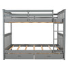 Full Over Full Bunk Bed With Ladders And 2 Storage Drawers - Gray