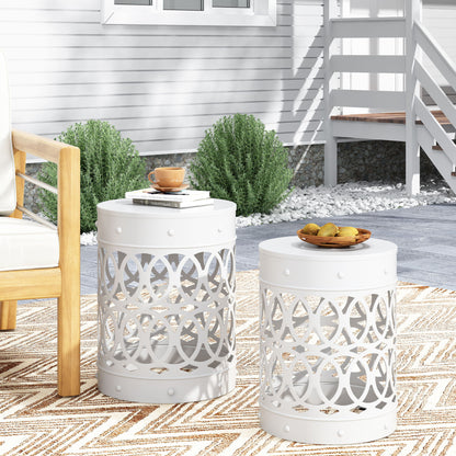 Outdoor Metal (Set of 2) End Table - White