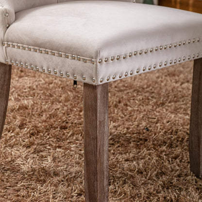 Nikki - Modern, High-End Tufted Solid Wood Contemporary Velvet Upholstered Dining Chair With Wood Legs Nailhead Trim (Set of 2) - Beige