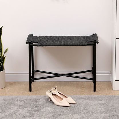 Handwoven Paper Rope Foot Rest Shoes Stools Ottomans For Entryway, Living Room, Bedroom & Office - Black