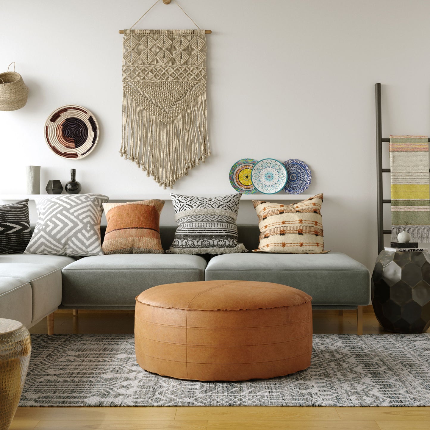 Brody - Round Coffee Table Pouf - Distressed Brown