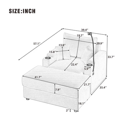 Modern Style Single Sofa Sofa Couch With Storage Space, A Movable Ottoman, Two USB Ports, Two Cup Holders, A Phone Holder For Living Room - Green