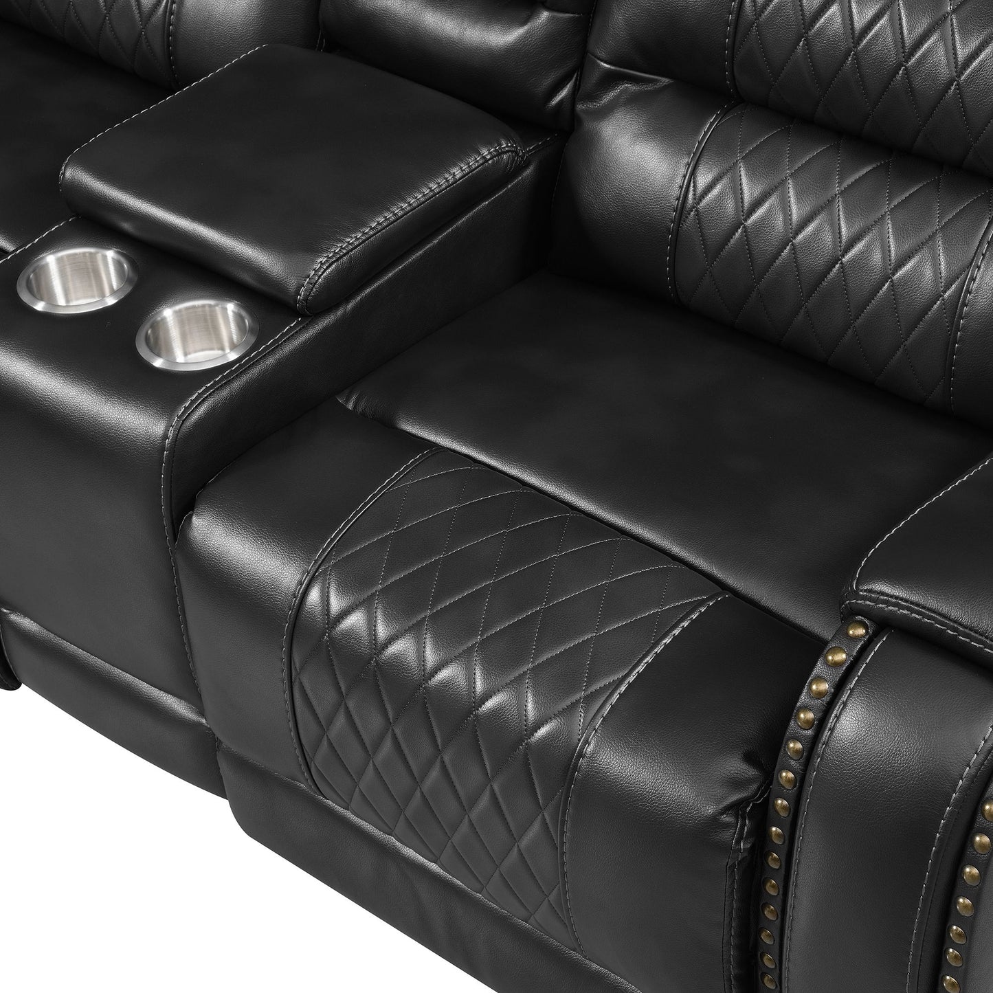 Manual Reclining Sectional Sofa Set L Shaped Symmetrical Motion Sofa Corner Couch Sets With Storage Boxes, 4 Cup Holders And LED Light Strip For Living Room - Black