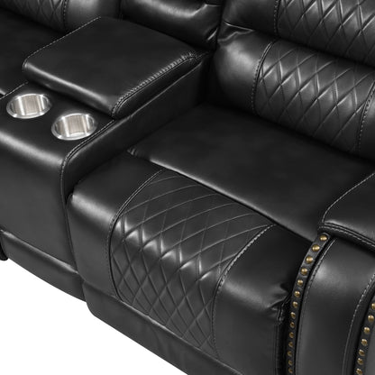 Manual Reclining Sectional Sofa Set L Shaped Symmetrical Motion Sofa Corner Couch Sets With Storage Boxes, 4 Cup Holders And LED Light Strip For Living Room - Black