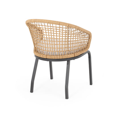 Outdoor Wicker Chair With Powder Coated Iron Legs - Light Brown