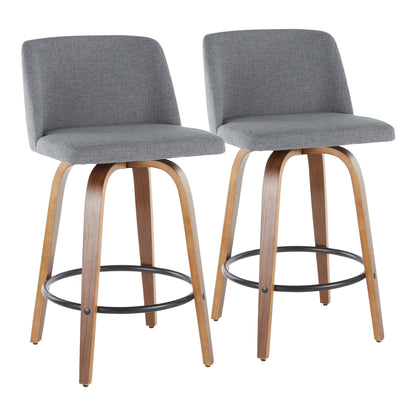 Toriano - Mid-Century Modern Counter Stool (Set of 2) - Walnut / Gray