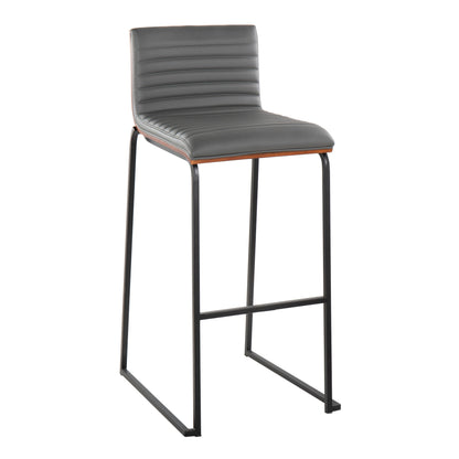 Mason Mara - Contemporary Fixed Height Barstool (Set of 2) - Black / Walnut / Gray