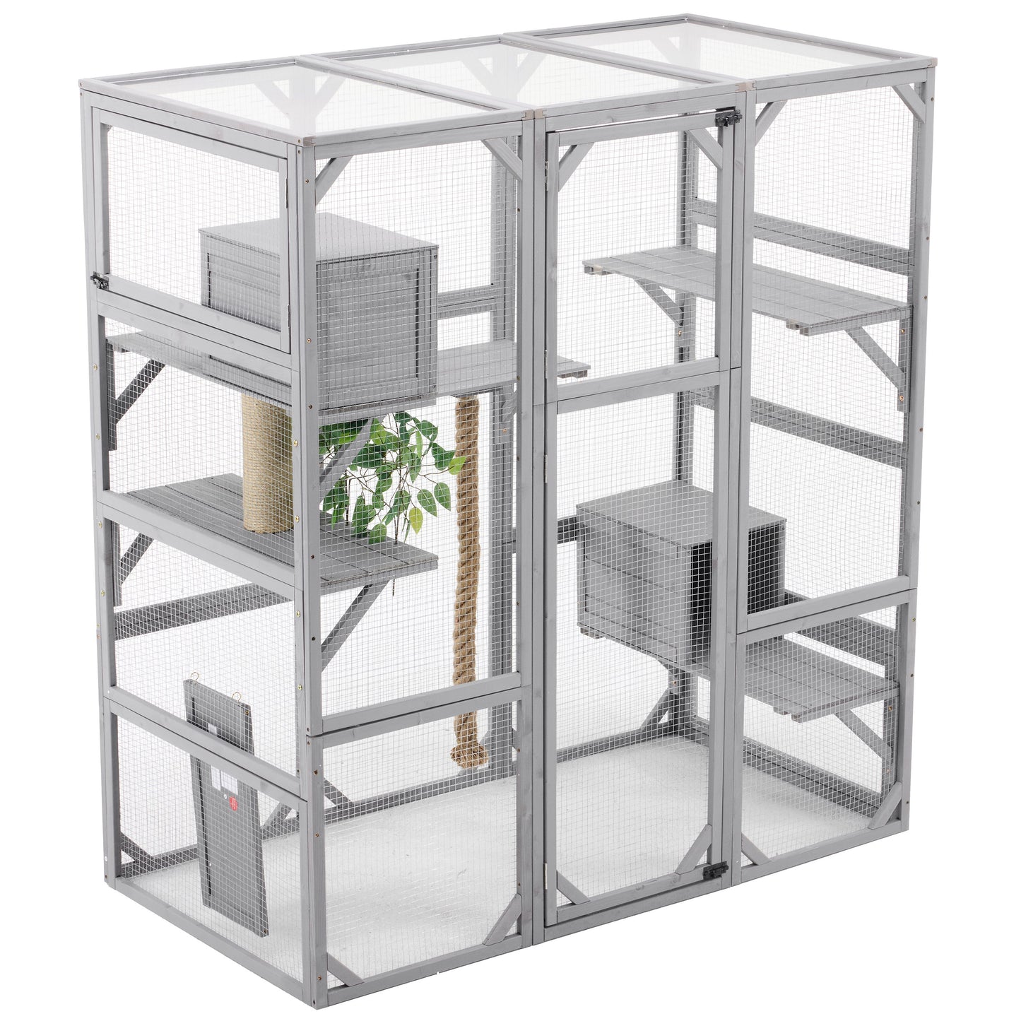 Outdoor Cat House, Diy Cat Enclosure Catio With Double Enter Doors - Light Gray