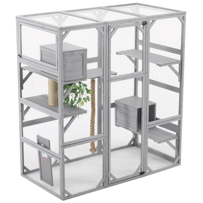Outdoor Cat House, Diy Cat Enclosure Catio With Double Enter Doors - Light Gray