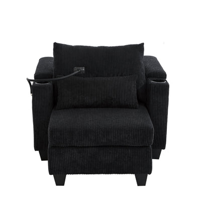 Convertible Chaise Lounge Sofa Chair Bed With USB Ports, Cup Holders & Storage - Black