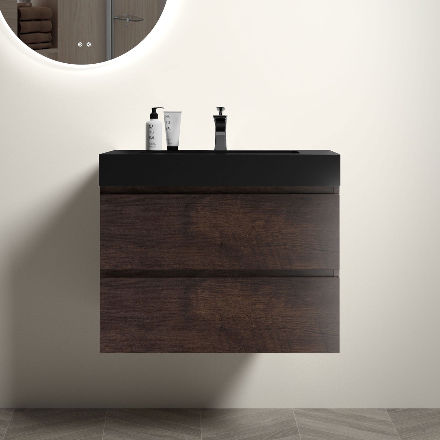 Alice - 30" Bathroom Vanity With Sink, Large Storage Wall Mounted Floating Bathroom Vanity For Modern Bathroom, One-Piece Sink Basin Without Drain And Faucet - Walnut / Black