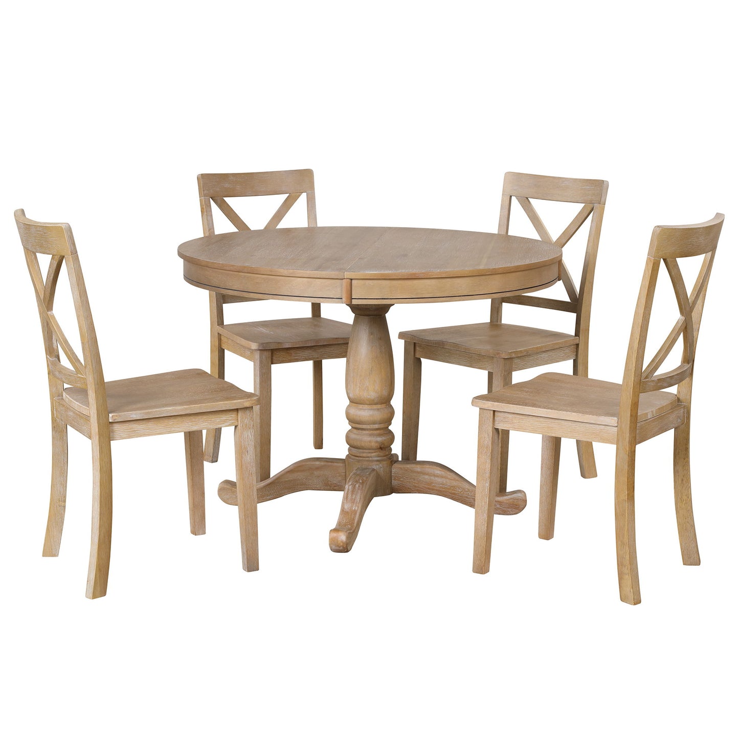Modern Dining Table Set For 4, Round Table And 4 Kitchen Room Chairs, 5 Piece Kitchen Table Set For Dining Room, Dinette, Breakfast Nook - Natural Wood Wash
