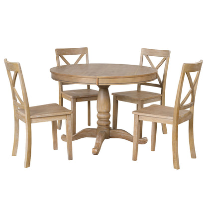 Modern Dining Table Set For 4, Round Table And 4 Kitchen Room Chairs, 5 Piece Kitchen Table Set For Dining Room, Dinette, Breakfast Nook - Natural Wood Wash