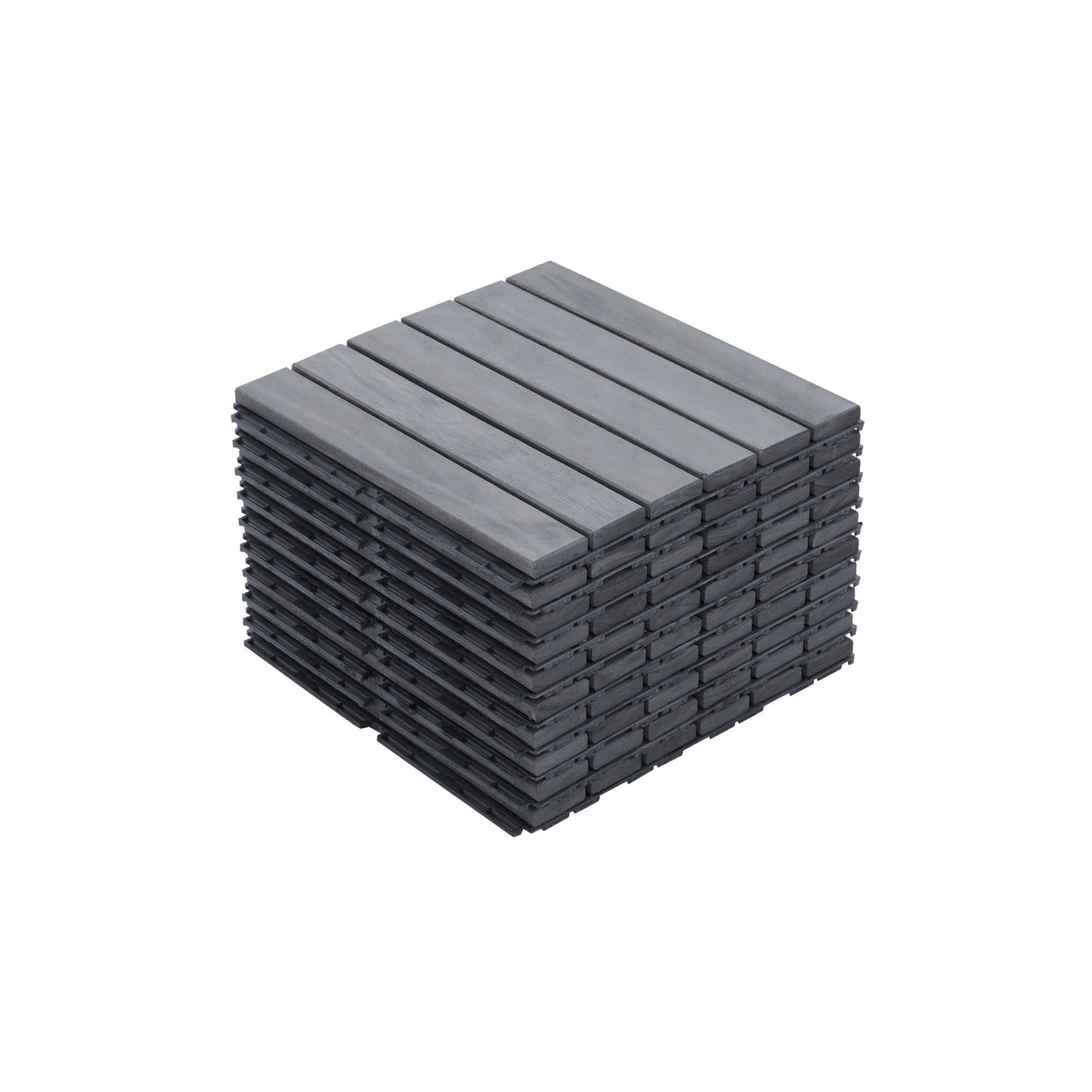 10 Piece Interlocking Deck Tiles Striped Pattern, Square Acacia Hardwood Outdoor Flooring For Patio, Bancony, Pool Side - Light Gray