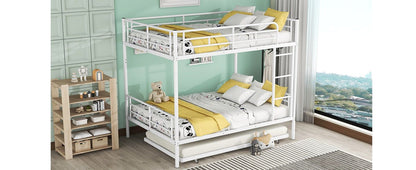 Full Over Full Metal Bunk Bed With Trundle - White