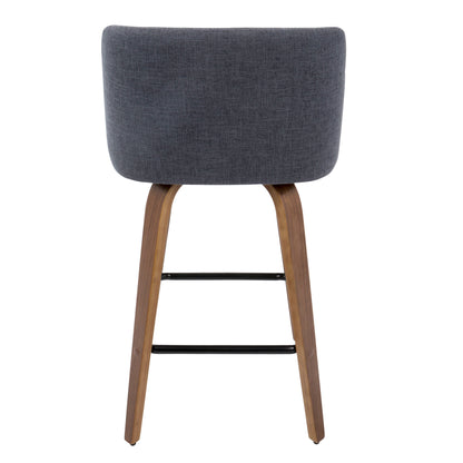 Toriano - Mid-Century Modern Counter Stool (Set of 2) - Walnut / Blue
