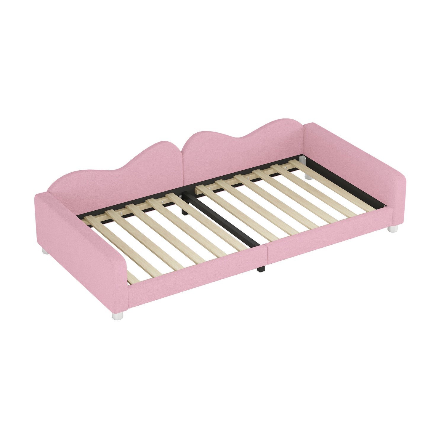 Twin Size Upholstered Daybed, Sherpa Fabric Sofabed With Cloud-Shaped Backrest, No Box - Spring Needed - Pink