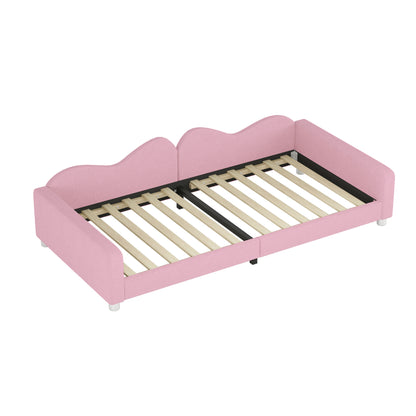 Twin Size Upholstered Daybed, Sherpa Fabric Sofabed With Cloud-Shaped Backrest, No Box - Spring Needed - Pink