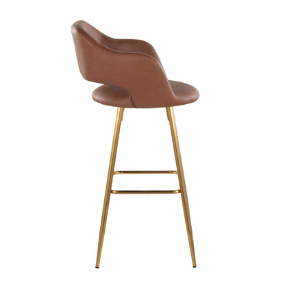 Margarite - Contemporary Fixed Height Barstool With Square Footrest (Set of 2) - Gold / Brown Gold