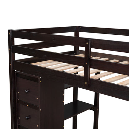 Twin Size Loft Bed With Storage Drawers, Desk And Stairs With Shelves - Espresso