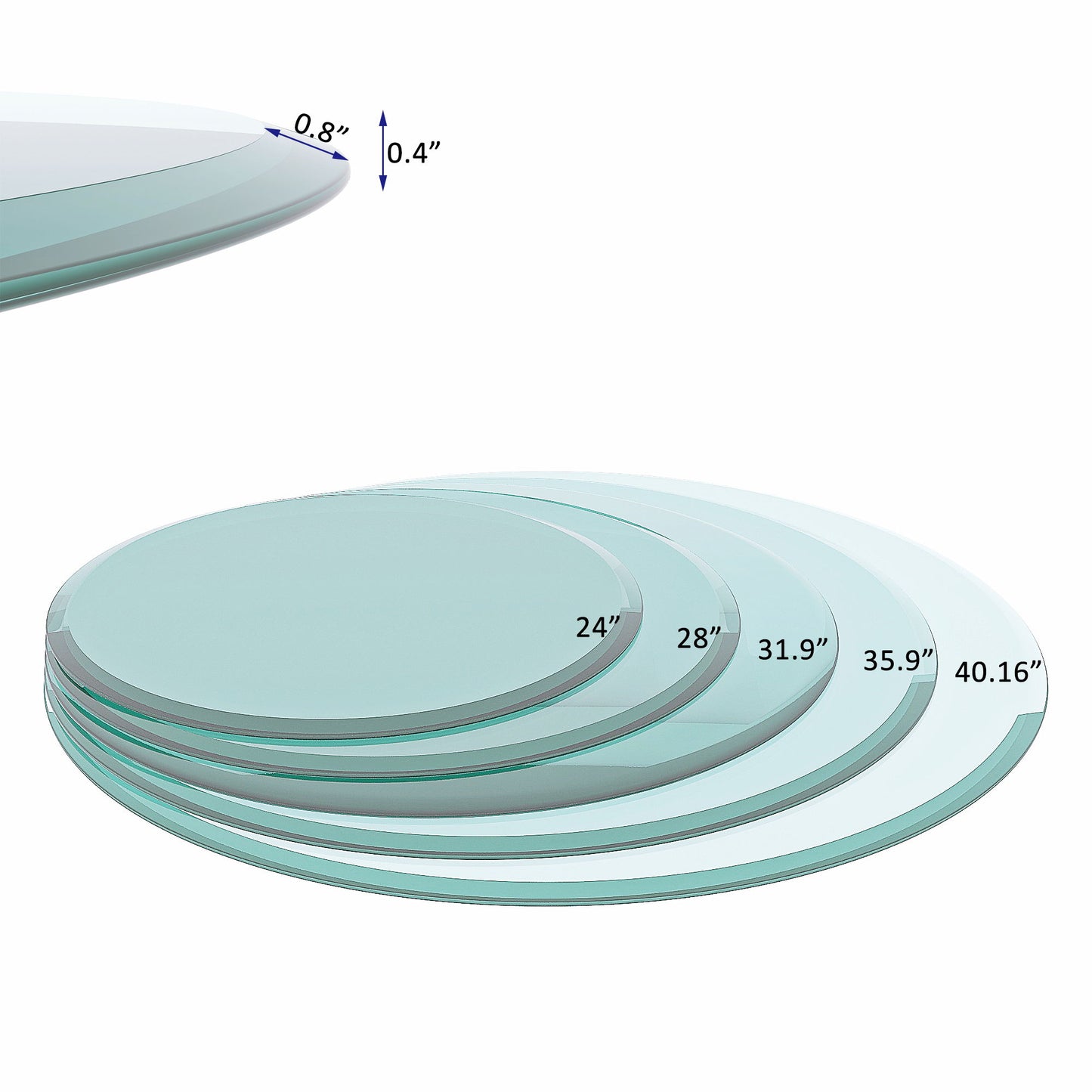24" Round Tempered Glass Table Top Clear Glass 2 / 5" Thick Beveled Polished Edge - Transparent
