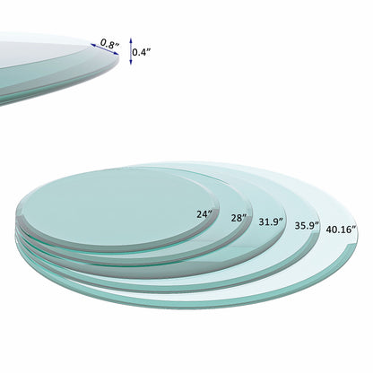 24" Round Tempered Glass Table Top Clear Glass 2 / 5" Thick Beveled Polished Edge - Transparent