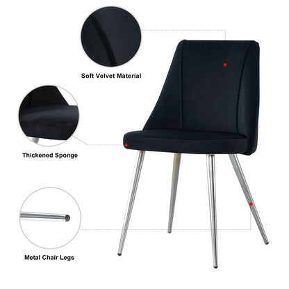 Modern Velvet Dining Chair With Chrome Metal Legs For Home And Office (Set of 4) - Black