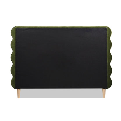 Stockholm - Queen Modern Wavy Headboard Platform Bed - Olive Green