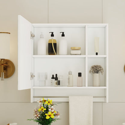 Wall Mounted Bathroom Storage Cabinet With Mirror Door, Medicine Cabinet, Over The Toilet Storage Cabinet With Shelves And Towel Rack - White