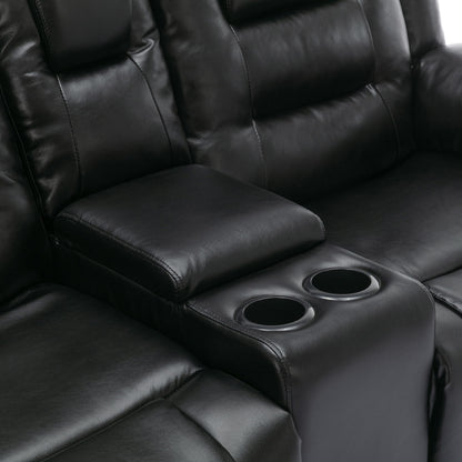 2 Seater Home Theater Recliner Manual Recliner Chair With A Storage Box And Two Cup Holders For Living Room - Black